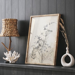 Schwarze Wildblumen auf rustikalem Hintergrund, 3er-Set Drucke, Aquarell Zeichnung, Lavendel Malerei, minimalistisches Wohndekor mit Vintage Flair Bild 8