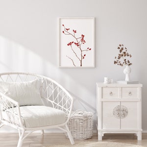 Rote Aquarell Kunst, Wilde Hagebutten 3er Set Drucke, Rosenzweige, Minimalistische Wanddekor, Botanische Drucke, Rote Beeren Malerei, Bauernhaus Bild 9