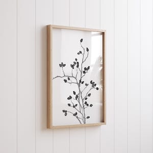 Arte mural botánico minimalista de ramas negras: impresión natural de estilo escandinavo para hogares modernos o rurales.