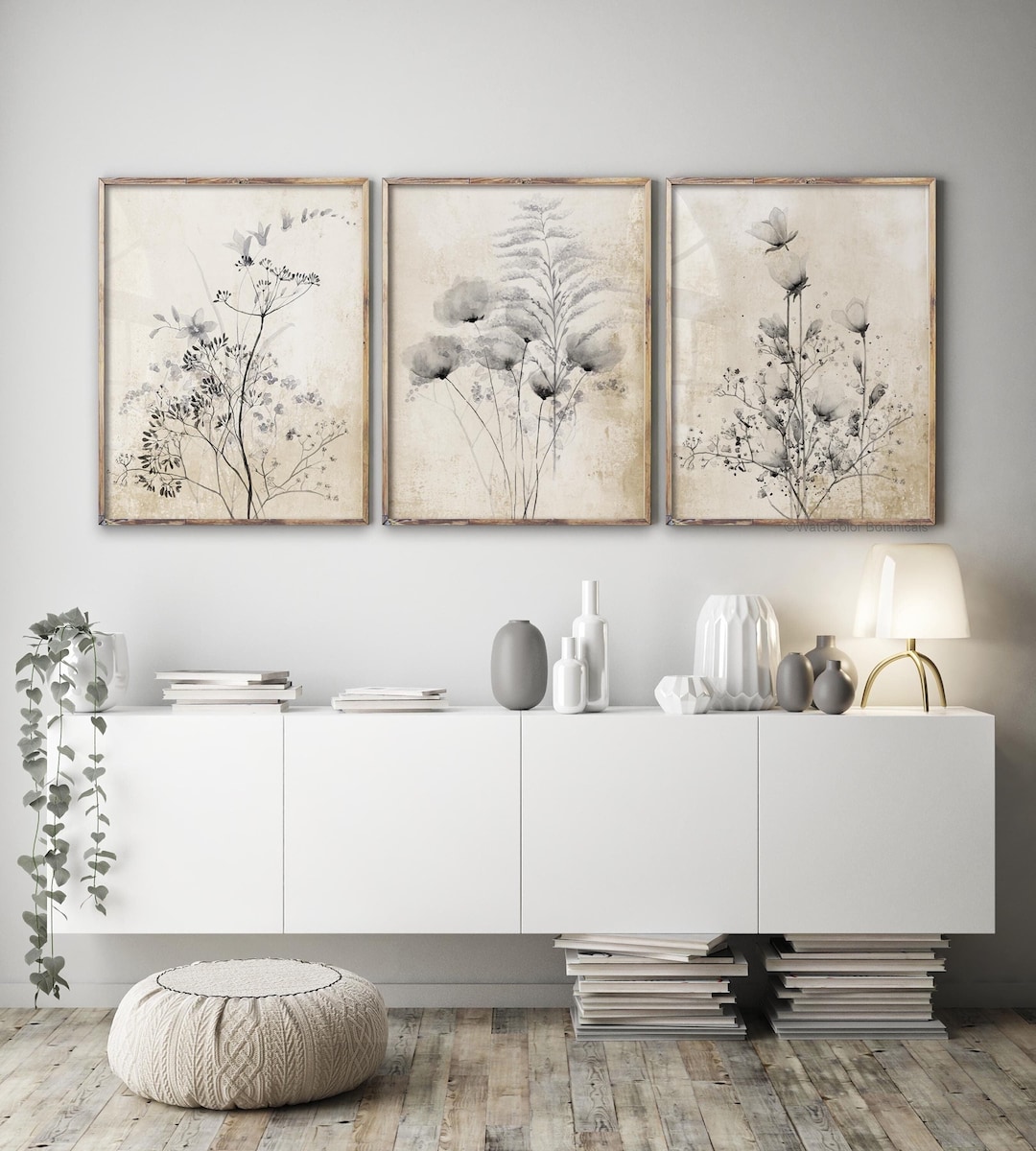 Set of 3 Rustic Botanical Prints – Vintage Floral Wall Art, Modern ...