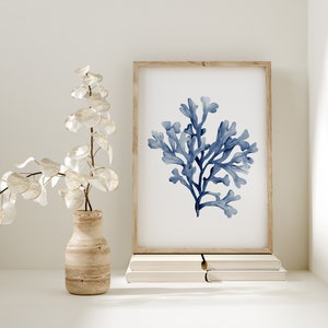 Navy Blue Watercolor Corals Seaweed Painting Set of 4 - Etsy