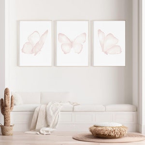 Blush Nursery Art for Baby Girl - Set of 3 Watercolor Paintings