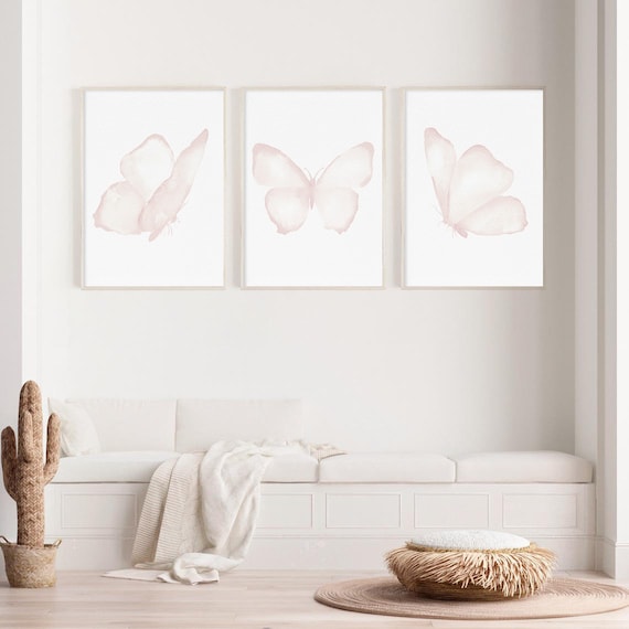 Impression d'art papillon, plume rose et or rose, décoration de chambre de  bébé fille, illustration pour enfants, lot de 3 impressions papillon  aquarelle -  France