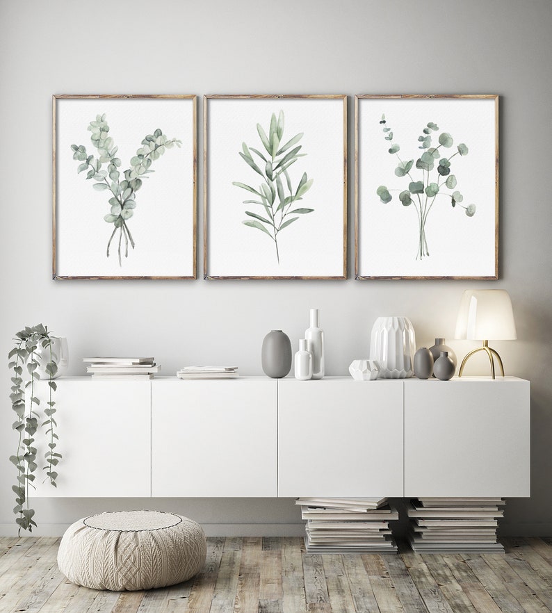 Minimalist Wall Decor, Light Green Eucalyptus & Olive Branch Painting, Set of 3 Prints, Greenery Home Decor, Abstract Art, Gift Idea, Herbs image 7