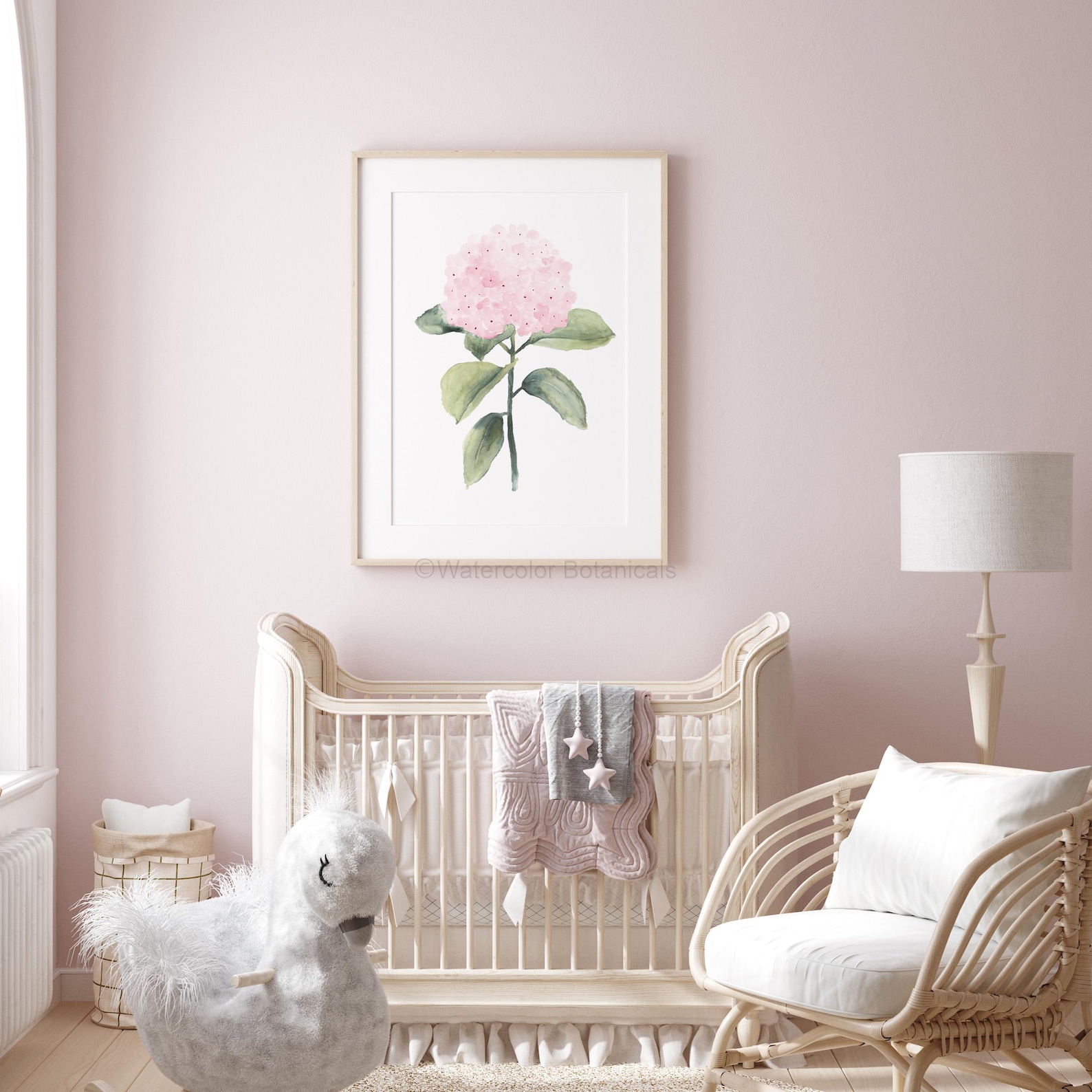 Pink Hydrangea Nursery Prints – Set of 2 Watercolor Floral Art – Baby ...