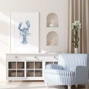 Coastal Watercolor Set of 4 Prints, Minimalist Wall Decor in Blue, Ocean Life Painting, Water Animals Poster, Beach House Artwork, Crab image 9