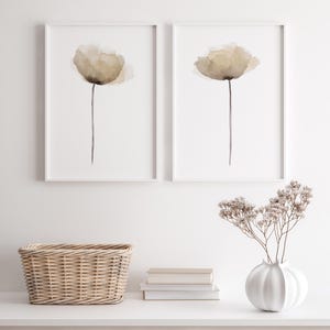 Poppy Prints Artwork, Set of 2 Prints, Abstract Boho Rustic Artwork, Minimalist Watercolor Painting, Botanical Prints, Neutral Art