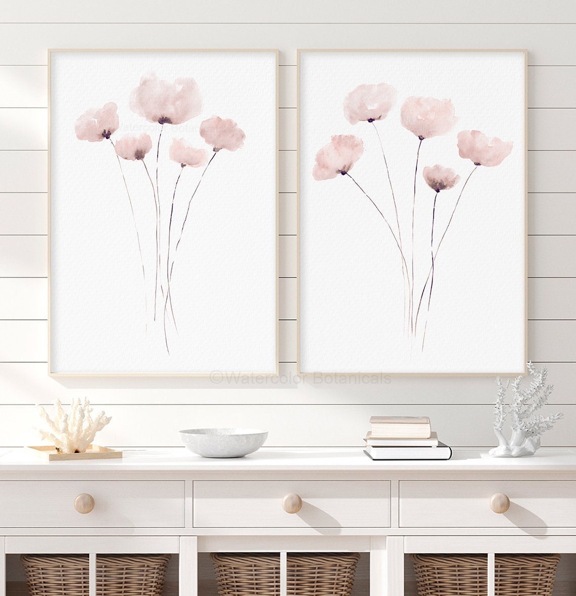 Watercolor Flowers, Pink Rose Gold Abstract Flower Set of 2 Prints, Floral Wall  Decor, Minimalist Botanical Print, Poppies, Nursery Wall Art - Etsy