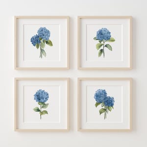 Acquerelli minimalisti – Set di 4 fiori minimalisti, arredamento moderno per fattoria, arte murale con ortensie