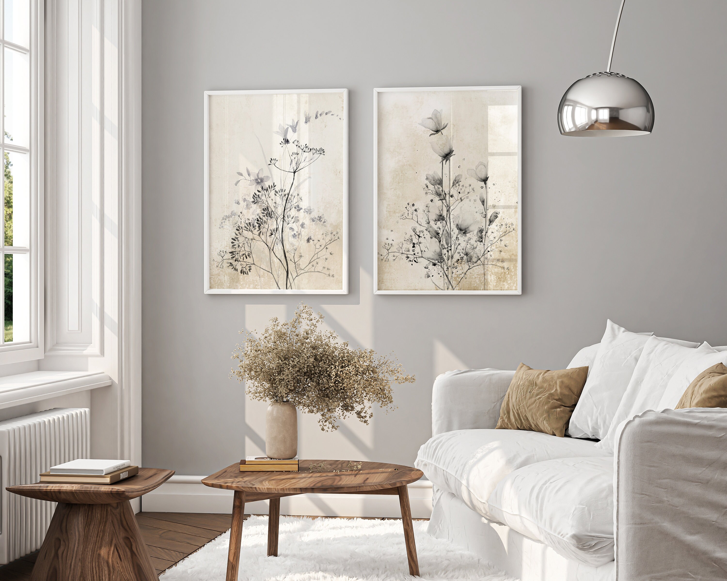 Set Of 2 Black & White 3D Floral Wooden Wall Art - 7x16 Inch Vertical Farmhouse Boho Decor For Living Room