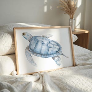 Watercolor Turtle Print: Coastal Marine Life Wall Art