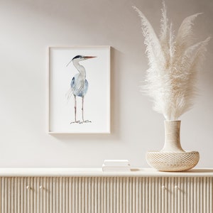 Great Blue Heron Watercolor Set of 2 Prints, Minimalist Modern Wall Decor, Water Bird Illustration, Coastal House Art, Large Artwork image 8