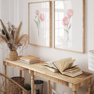 Set di 2 stampe Soft Peonies – Arte murale floreale rosa cipria – Poster artistici minimalisti – Decorazione per la cameretta della neonata