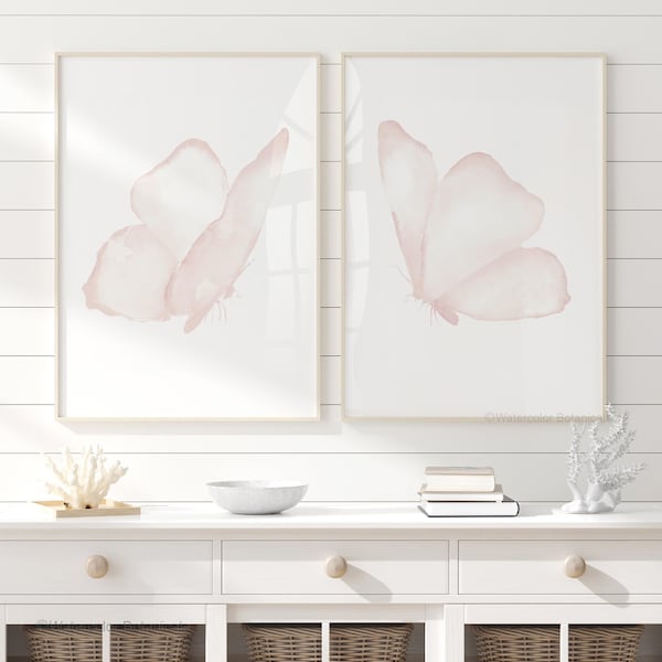 Rosa Aquarell Schmetterling Drucke - Baby Mädchen Kinderzimmer Wand Kunst, Geschenk Dekor