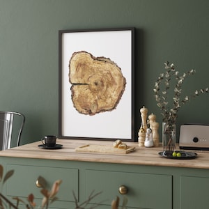 Ceppo d'albero ad acquerello, stampa di ceppo d'albero dipinto a mano, decorazione murale minimalista boho, arte contemporanea astratta, illustrazione di legno tagliato