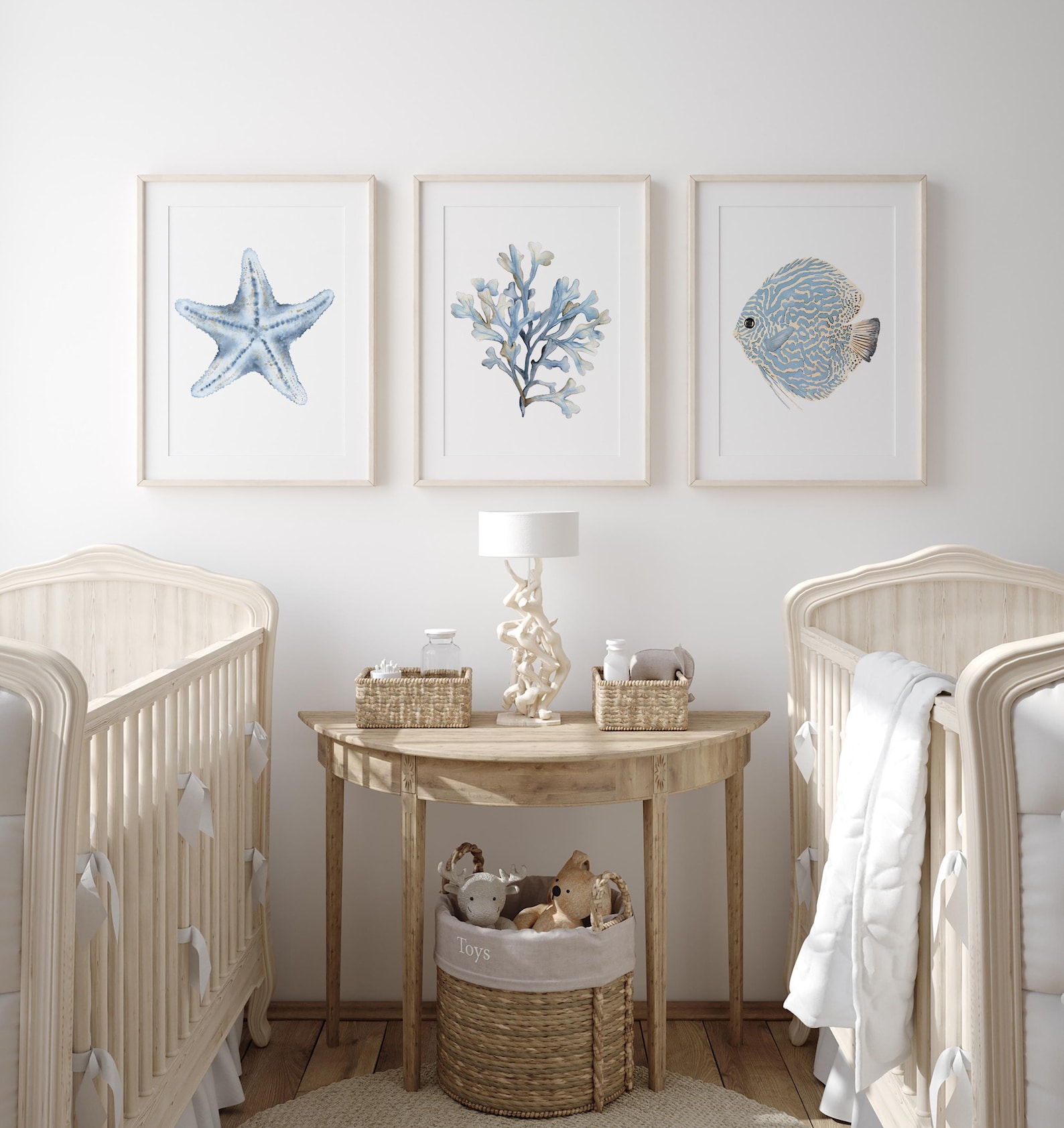 Coastal Wall Art Set of 3 – Ocean Fish, Coral & Starfish Beach House ...