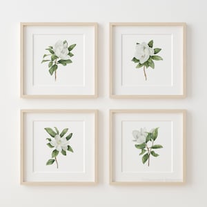 Poster di magnolia in fiore, 4 fiori, decorazione murale minimalista, arte murale ad acquerello, opera d'arte floreale, quattro immagini