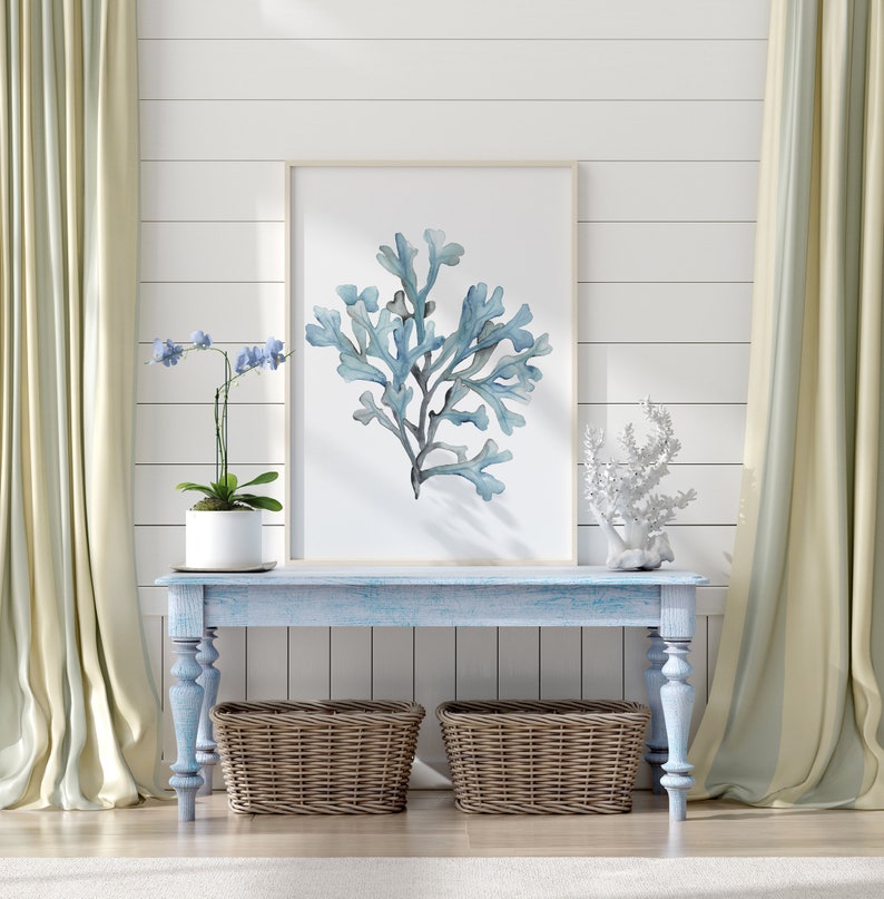 Blue & Gray Corals Minimalist Wall Decor Nautical Artwork - Etsy