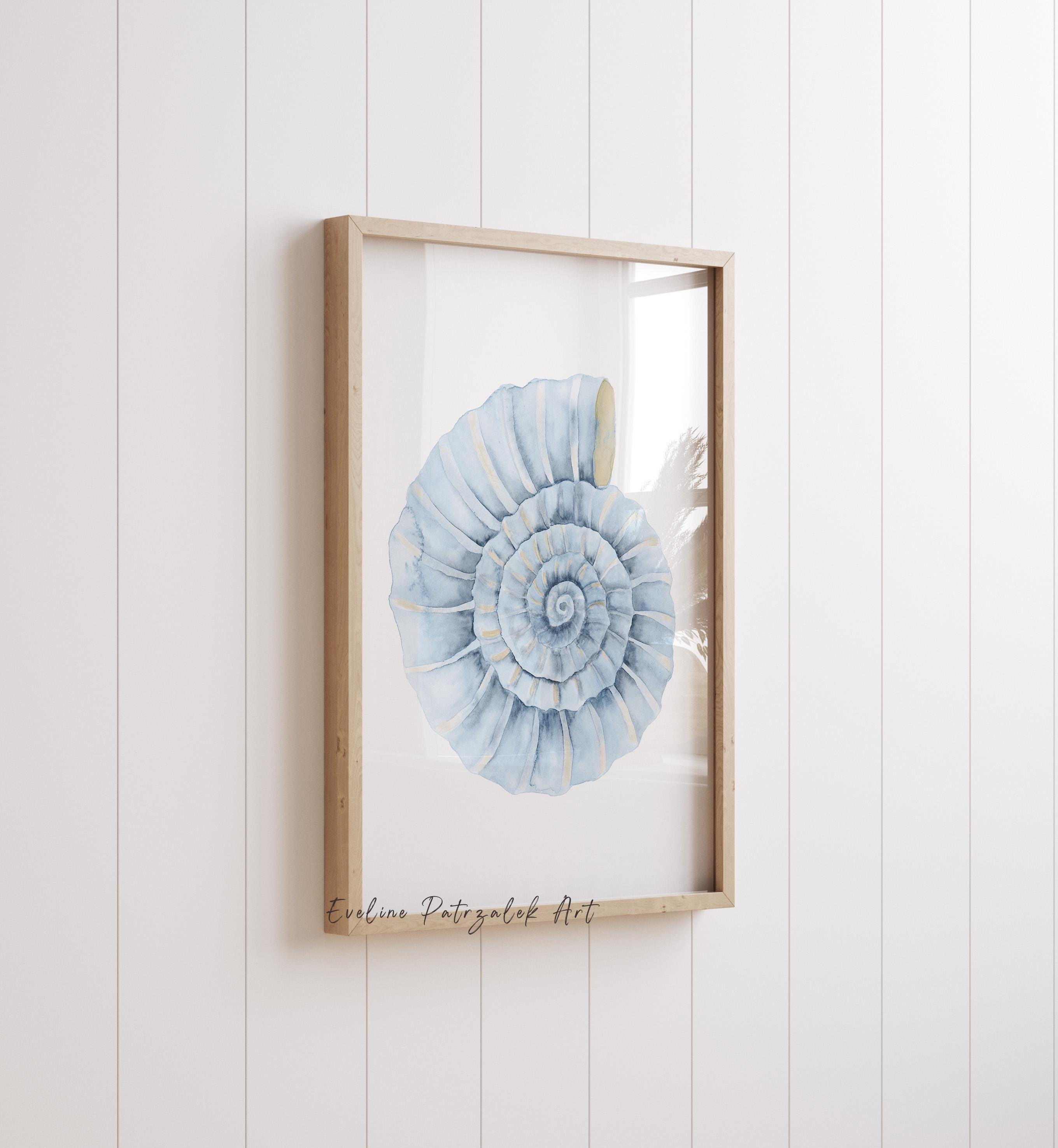 Blue Coastal Shell Wall Art Set of 3 – Ammonite Conch Scallop – Beach ...