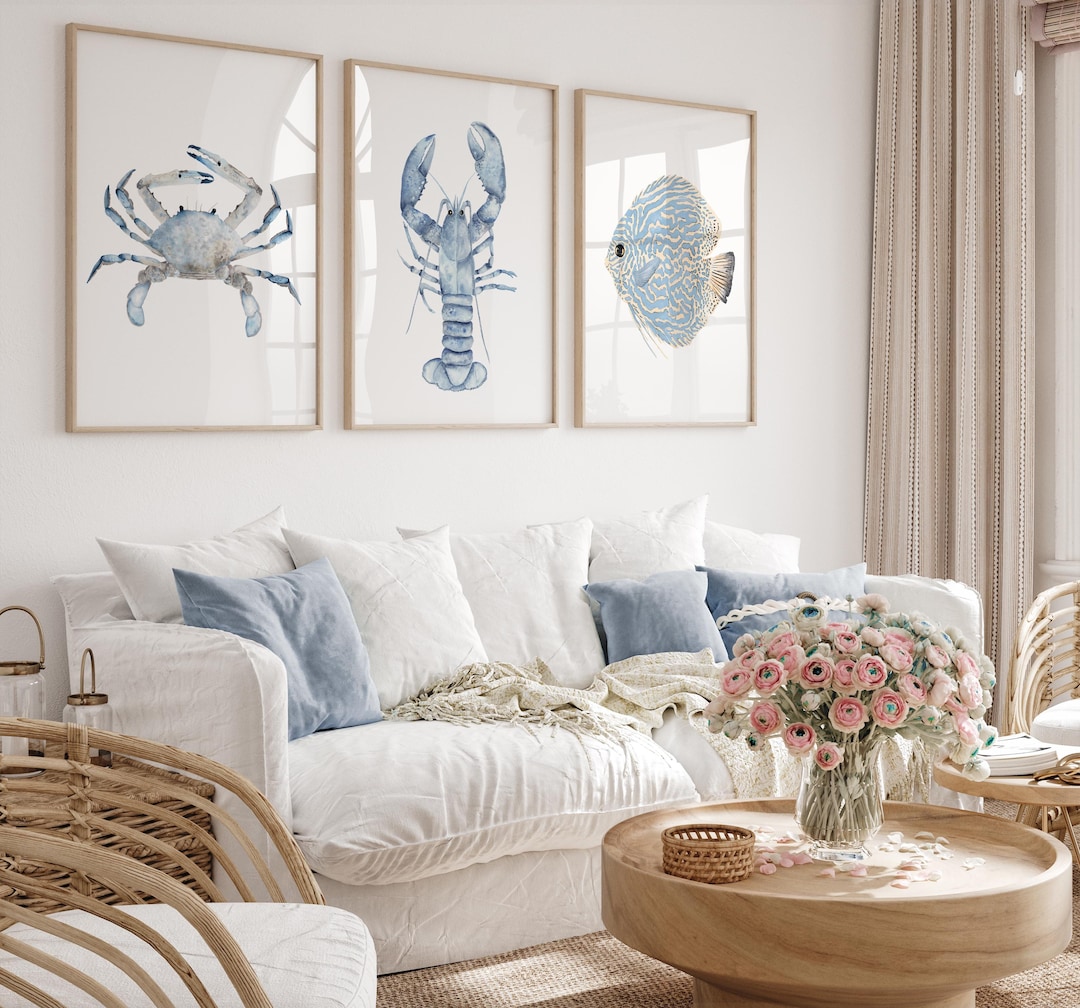 Watercolor Coastal Wall Decor, Light Blue Nautical Art, Set of 3 Prints ...