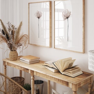 Papaveri neutri, set di 2 stampe, papaveri neutri minimalisti, disegno di papaveri boho, arte sopra il divano, decorazione da parete, poster di arte botanica