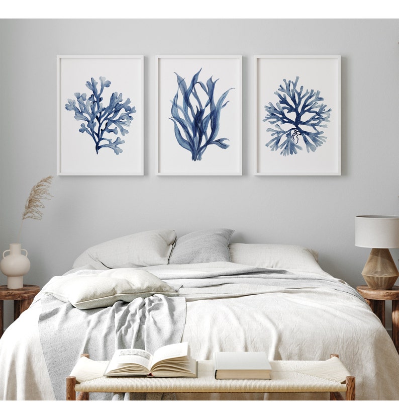 Lot de 3 estampes, corail et algues, oeuvre d'art minimaliste à l'aquarelle, impression botanique, décoration de chambre nautique, oeuvre d'art peinte à la main, décoration de maison de plage image 3