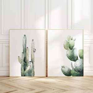 Cactus Duo Set – Arte murale con piante grasse acquerellate, decorazione minimalista con vegetazione, stampe artistiche Giclée, decorazione per camera da letto o soggiorno