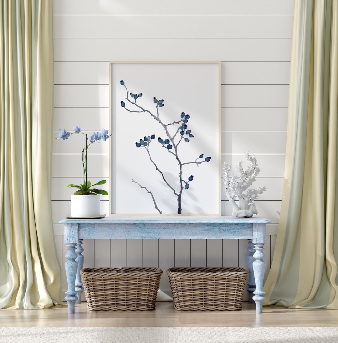 Watercolor Navy Blue Wall Decor, Tree Branch, Minimalist Wall Decor