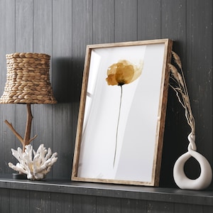 Stampe di papaveri arancioni bruciati – Fiori acquerellati Sienna, arte botanica minimalista, decorazioni murali moderne per fattoria