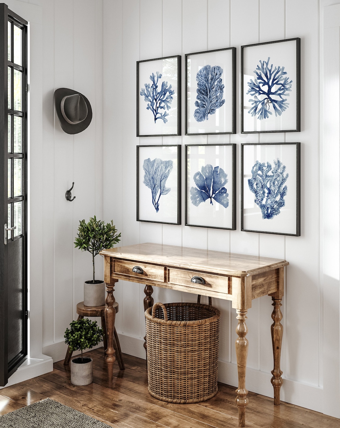 Corals Navy Blue Minimalist Set of 6 Prints Nautical Etsy