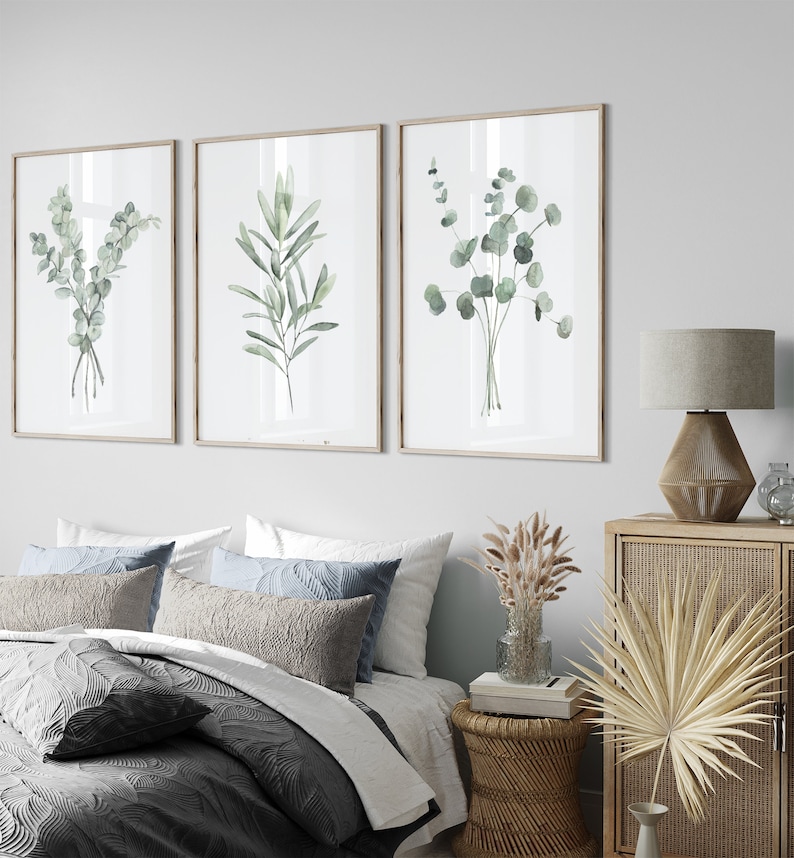 Minimalist Wall Decor Light Green Eucalyptus & Olive Branch Etsy