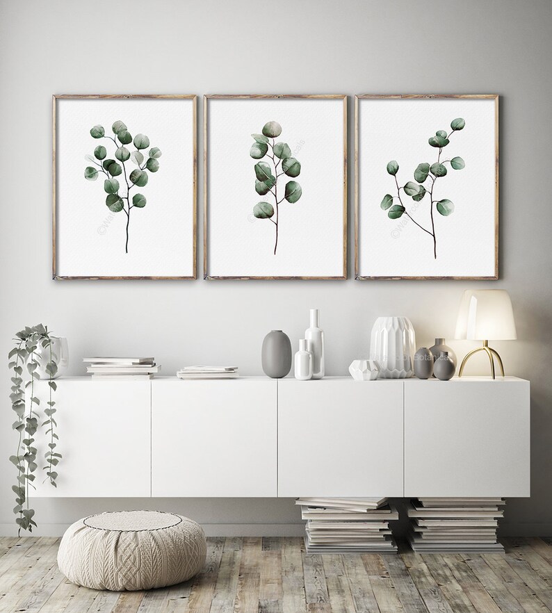 Silver Dollar Eucalyptus Watercolor Print Modern Decor Botanical Nature Art Scandinavian Nordic Design Minimalist Green Leaf Leaves Artwork