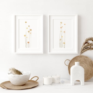 Decorazioni da parete con acquerello per la cameretta dei bambini - Set di 2 stampe floreali minimaliste, fiori astratti ad acquerello, delicate opere d'arte botaniche per la cameretta dei bambini