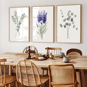 Stampe di lavanda ed eucalipto - Dipinto di rami, set di 3 stampe, decorazioni per la casa con verde, cameretta moderna per bambina, stampe botaniche