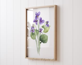Violet Flower Watercolor Art Print – State Flower Botanical Illustration