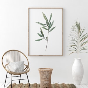 Stampa Japandi Olive Branch / Decorazione murale moderna e minimalista / Acquerello astratto verde / Poster artistico extra large / Arte botanica da cucina