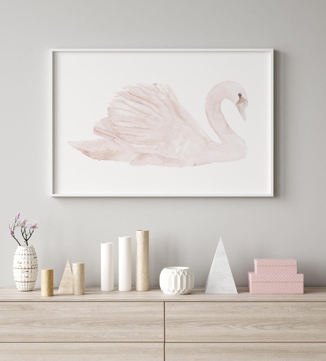 Pink Swan Print, Hand Painted Watercolor, Nursery Wall Art, Baby Girl ...