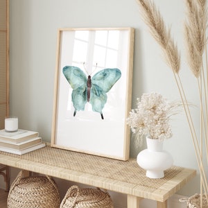 Teal Aquarel Butterfly Art Print, Enkele vlinder schilderij, minimalistisch, Baby Meisje kwekerij kunstwerk, Kids Room Wall Decor, Children's Art