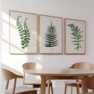 Stampe di felci ad acquerello Japandi – Set di 3 stampe artistiche da parete botaniche minimaliste / Decorazioni moderne in stile Scandi per interni sereni