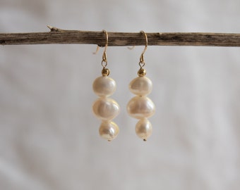 Gold Filled & Fresh Water Pearl Pendant Earrings | Delicate Dainty Minimal Drop Dangle Earrings