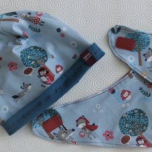 Mignon ensemble chapeau, ensemble de 2 pièces, Wendebeanie et écharpe réversible avec chaperon rouge motif KU 44 cm