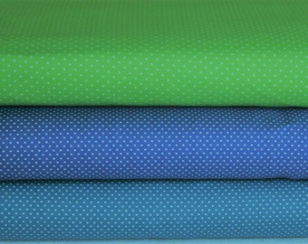 Beau tissu de base en coton, trois couleurs différentes, citron vert, bleu, pétrole, petits pois blancs, 0,5 m
