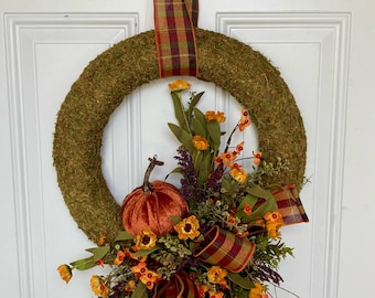 Autumn Wreath, Halloween Wreath, Fall Wreath, Halloween Door, Autumn Decor, Moss wreath