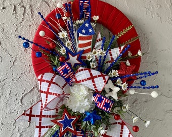 4th of July wreath, July 4th wreath, July 4th, Patriotic wreath, patriotic, red white and blue, Summer wreath, summer, summertime, Stars