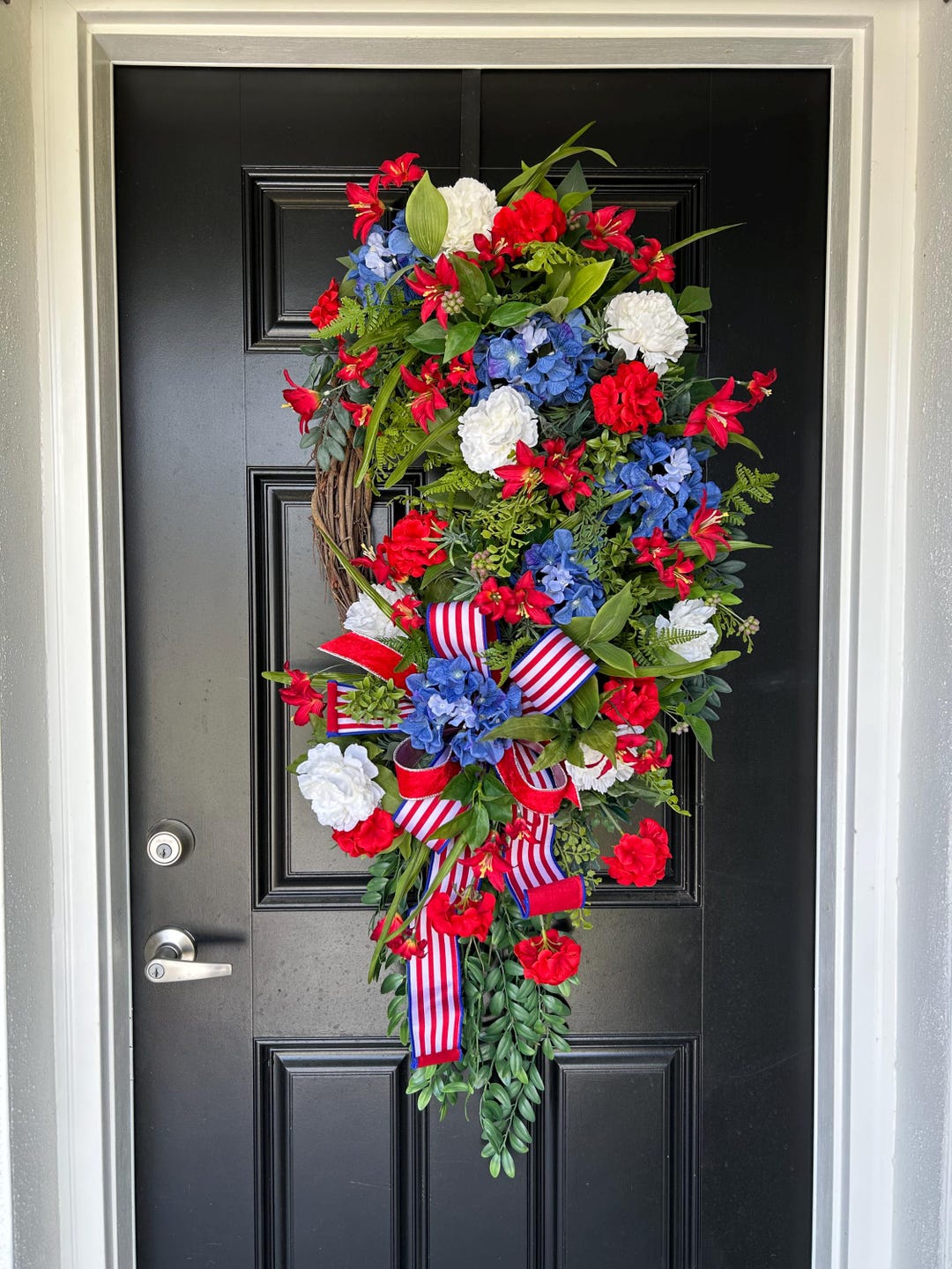 Patriotic Door Swag Wreath, Red White Blue Front Door Decor, 4th of ...