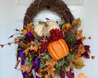 Fall wreath, pumpkin wreath, autumn wreath, fall, harvest, fall decor, Autumn, Thanksgiving decor, Thanksgiving wreath, Thanksgiving