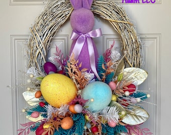 Easter wreath, bunny wreath, Easter bunny, flocked bunny, Easter, bunny, rabbit, Easter bunny