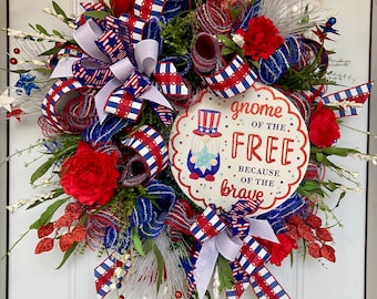 Patriotic wreath, July 4th wreath, 4th of July, July 4th, patriotic, gnome wreath, gnome, USA