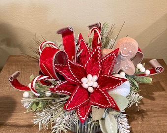 Christmas sweets, Christmas centerpiece, Christmas floral, Christmas decor, Christmas, candy cane, gingerbread, ornaments, December, Yule