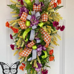 Summer wreath, spring wreath, summer swag wreath, front door wreath, hydrangea wreath